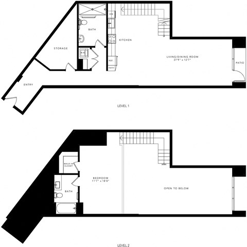 Floor plan for 1 bed, 2 baths, 1485 sqft